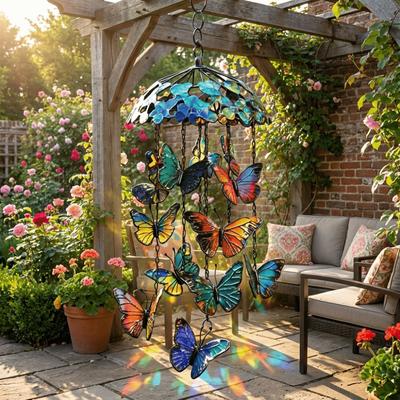 Creative Butterfly Wind Chimes Colorful 2D Flat Butterfly Hanging Ornaments Advanced Texture Retro Home Decoration Crafts