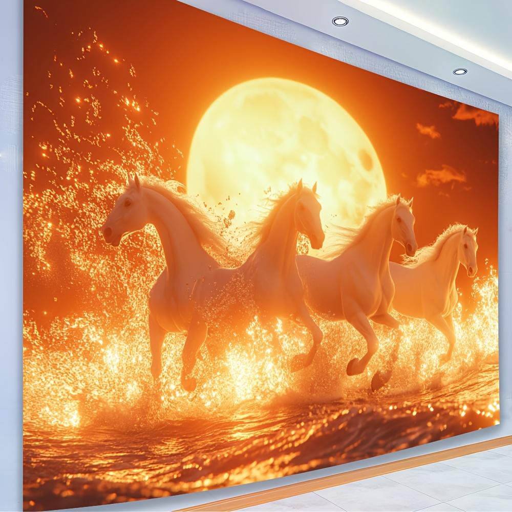 Dramatic Impact Vibrant Orange Sunset Galloping Horses Wall Decor  HighQuality Polyester Fabric Elegant Design for Living