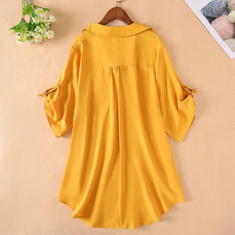 Short Sleeve Shirt Summer Women's Front Short Back Long Shirt Large Chiffon Shirt Half Open Collar Shirt
