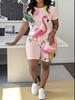 Butterfly Ladies Casual Suit Short Sleeve Shorts 1D Digital Flower Printing Fashion T-Shirt Two-piece Set