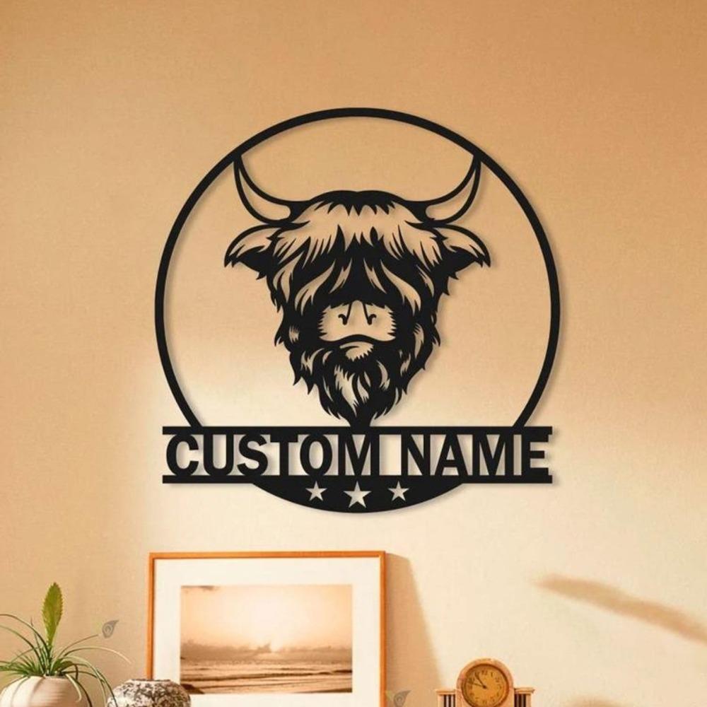 Metal Cow Wall Art Personalized Nameplate Farmhouse Decor Black