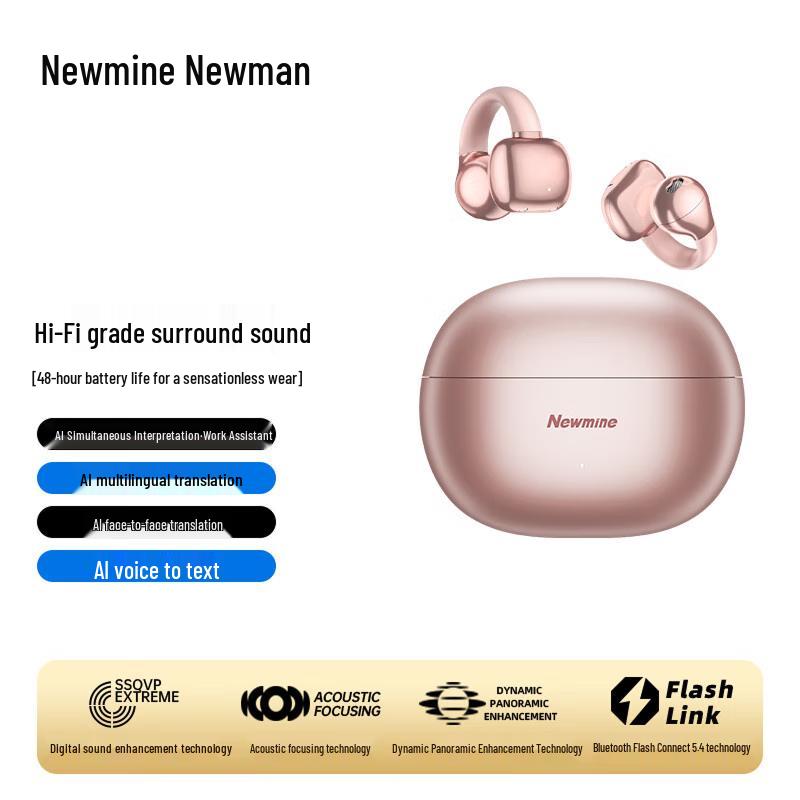 Newman S7 AI Smart Open-Ear Clip-On Bluetooth 5.4 Sport Headphones