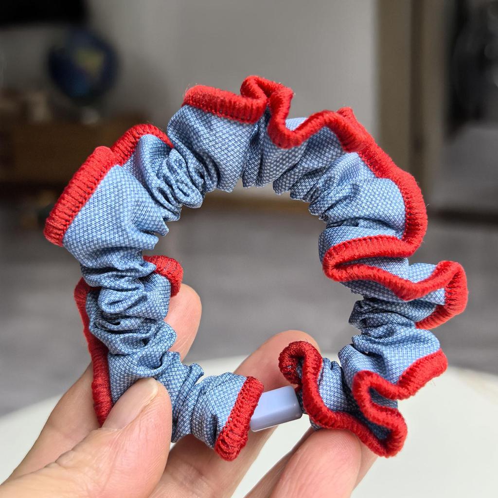 Korean Style Blue Small Flower Denim Hair Tie - Niche Design, Versatile Ponytail Accessory