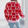 Women's Round Neck Contrasting Plaid Love Long-sleeved Pullover Sweater