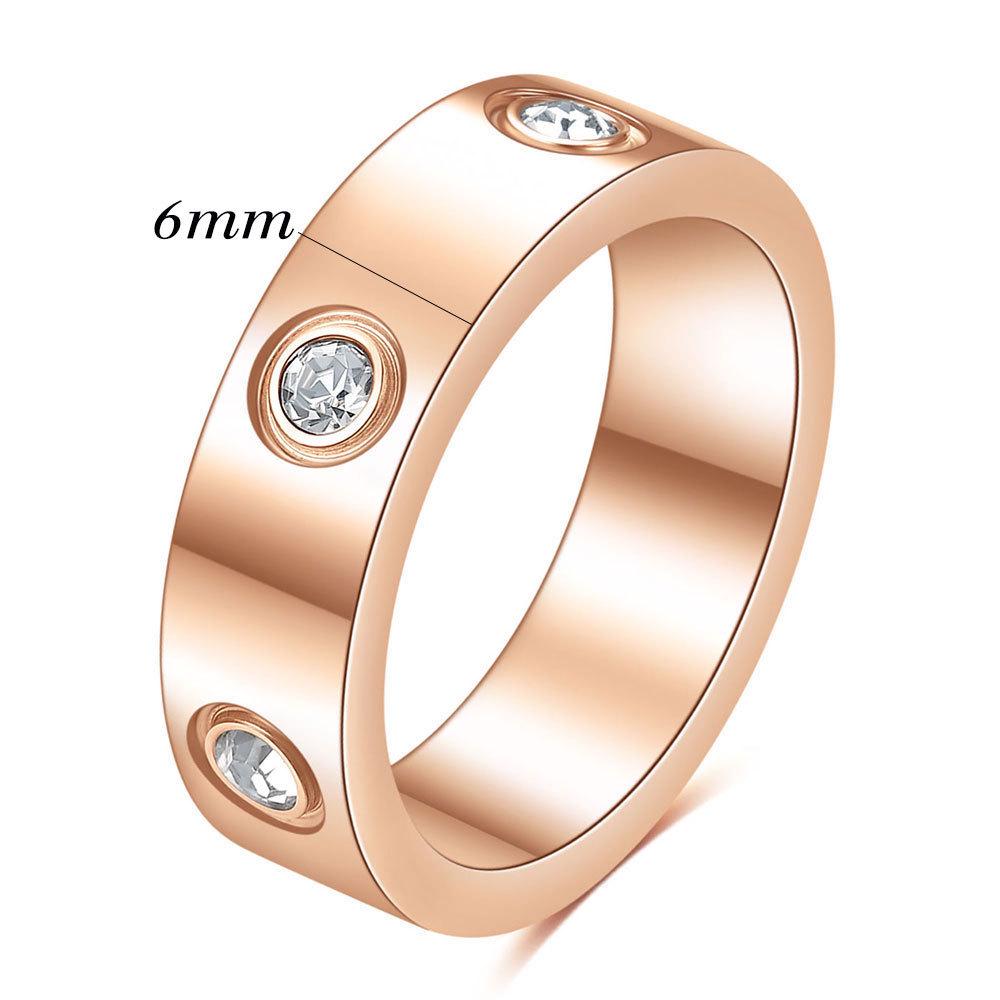 European & American 4MM Zircon Trio Tone Stainless Steel Couple Ring