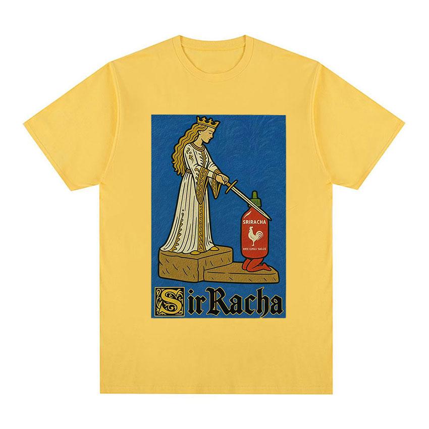 Sir Racha Mittelalter Könige Ära Lustiges Meme Scharfe Soße Grafik T-Shirt Unisex Damen Humor Stil T-Shirt Mode Übergroßes Baumwoll-T-Shirt