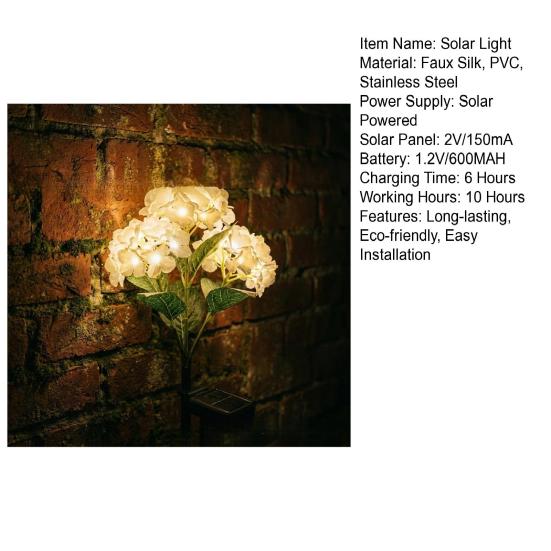 Solar Hydrangea Light Solar Powered Garden Light Outdoor LED Flower Light with Stake for Pathway Patio Yard Decoration
