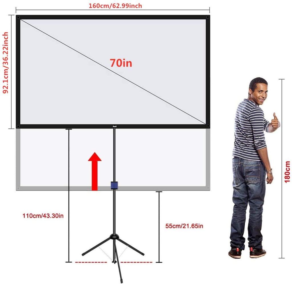 Improved New Version 4K Compatible Projector Tripod for Indoor and Outdoor Up To 70 Inches 92 X Viewing Angle Easy To Clean Equals Screen,