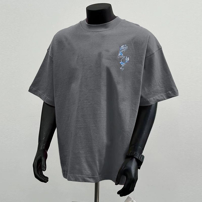 

Мужская футболка с коротким рукавом в гонконгском стиле, тяжелая, трендовая, универсальная, летняя одежда, мужской модный бренд, свободная, американская ретро, уличный стиль, рукав до локтя 3XL