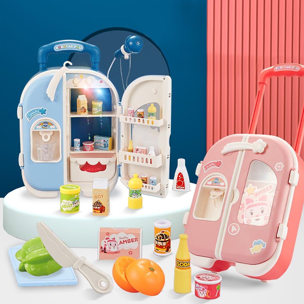 Children's Toy Refrigerator Large Simulation Double Door Kitchen Playhouse Girl Suitcase Toy with Microphone
