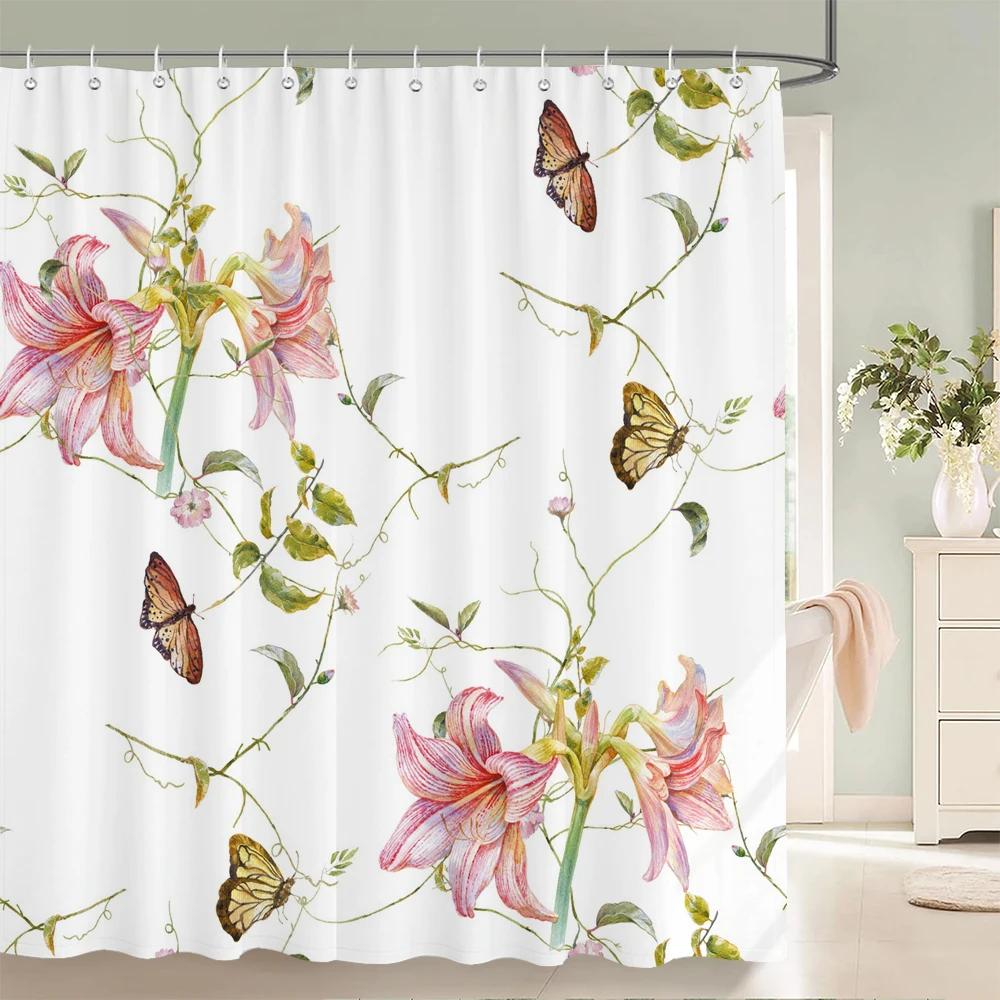 Plant Flowers Leaves Series Shower Curtains Bathroom Curtain Frabic Waterproof Polyester Multiple Sizes Bath Bathroom Curtains