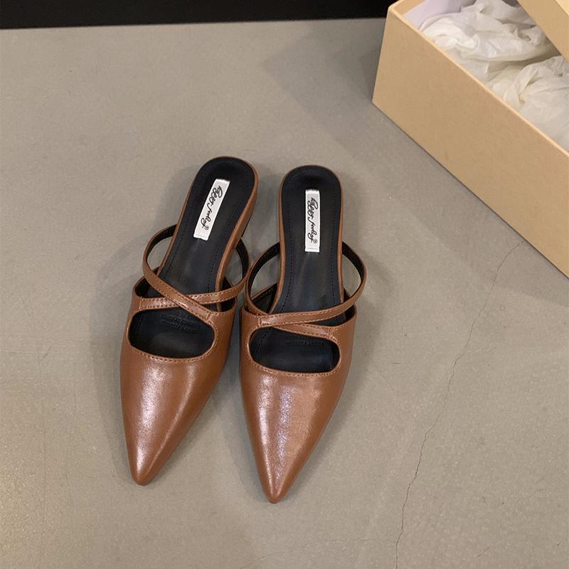 Summer Women's Pointed Toe Mules Slippers Fashion Shallow Slip On Slides Elegant Dress Street Style Shoes