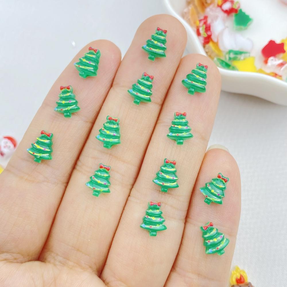 100 Stück Süße Harz-Mini-Weihnachtsbäume, Schneemänner, flache Rückseite, Schmuckherstellung, Maniküre, Haarschmuck-Zubehör