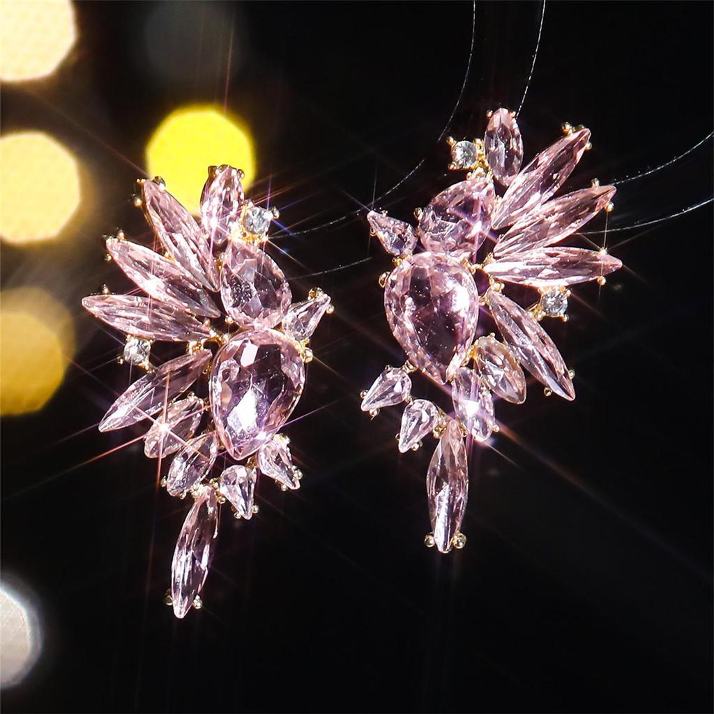 European and American Luxury Colorful Rhinestone Flower Stud Earrings for Women