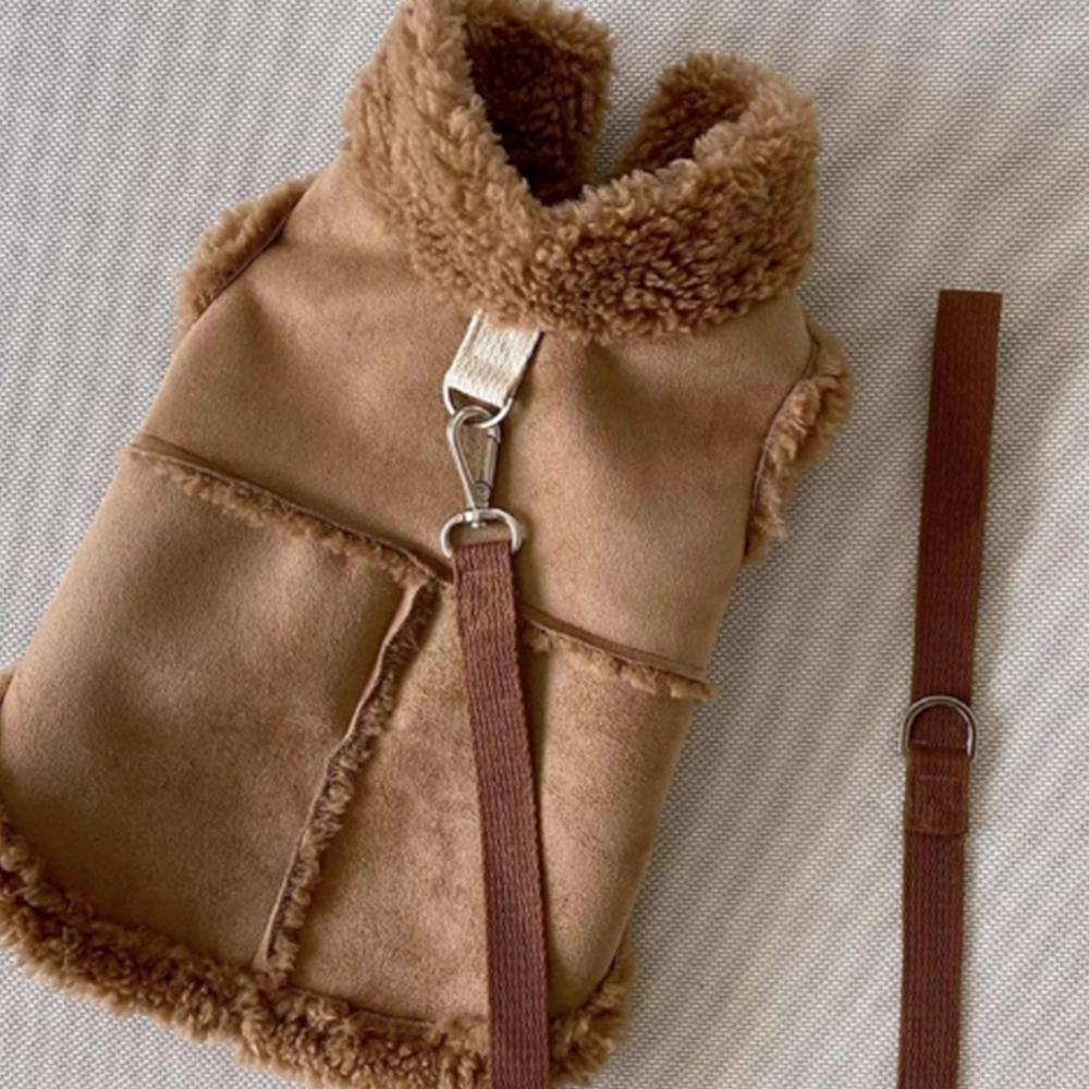 Psí zimní vesta ve stylu Ugg – Umělý beránek, Poutko na postroj, Z Koreje