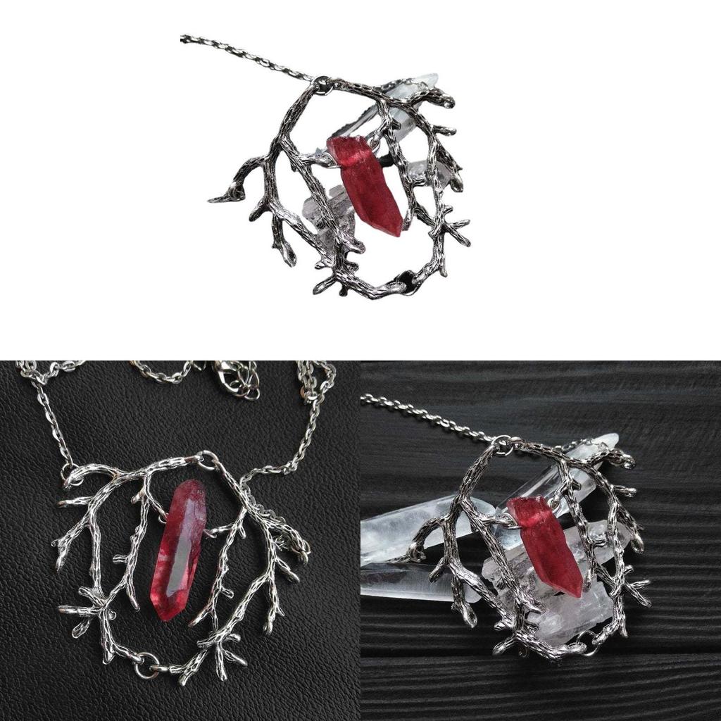 Fashion Gothic Jewelry With Red Quartz Crystal Tree Branch Pendant For Men Women