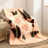 2026 New Arrivals Luxury Flannel Blanket with Elegant Pink Roses And Black Butterflies Super Soft All-Season Cozy Throw for Couch