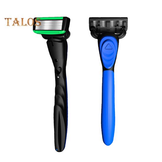 Manual Razor with 5 Blade Refills 7 Layers Stainless Steel Blade Rubber Handle Men Women Hair Beard Trimmer Remover Shaver Tool