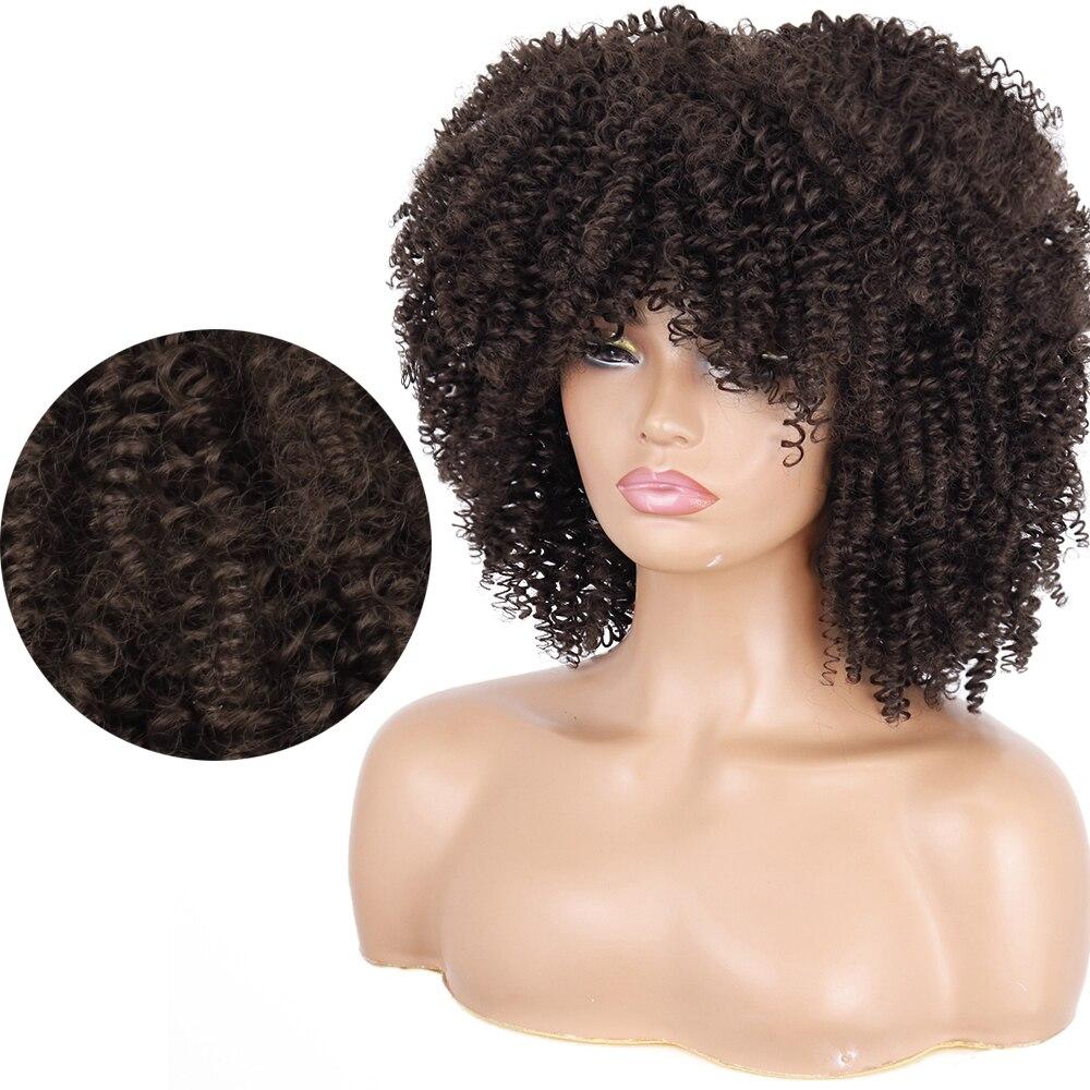 LISI HAIR Synthetic Omber Short Curly Wigs With Bangs For Black Women African High Temperature Fiber Cosplay Daily Hair