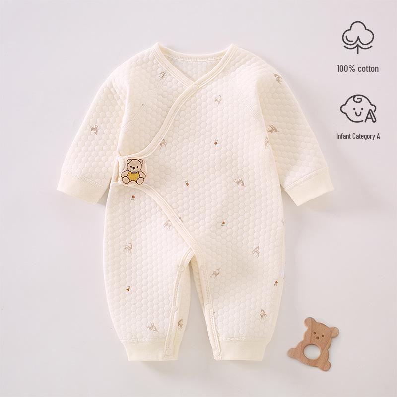 Cozy Air Cotton Baby Romper - Long Sleeve, Side Snap, Boneless Crawling Suit for Newborns - Perfect for Autumn & Winter Outings