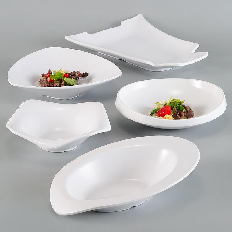 Irregular Shaped White Melamine Plates for Hotel & Restaurant - Porcelain Imitation Cold Dish Saucers