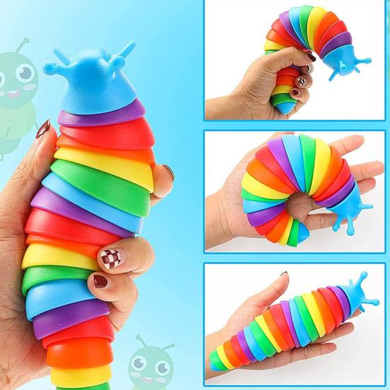 Stress Relief Slug Fidget Toy Articulated Stretch Caterpillar Sensory Toy Portable Travel Bendable Colorful Worm Toy Party Favors