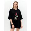 Oversized T Shirt Black Rose Moon Pattern Whatever Text Print Casual Streetwear Fashion Top Women Summer Wear