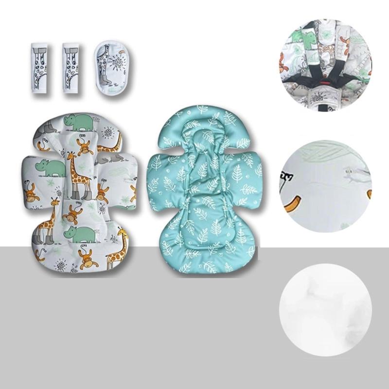 Ergonomic Strollers Harness Sleeve & Crotch Protector Set with Seat Pad Gentle Support Easy Installation Cartoon Pattern
