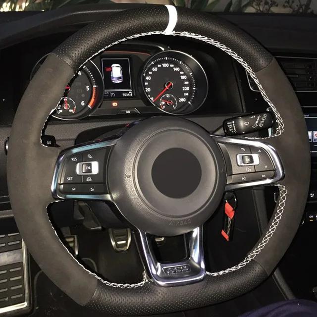 CARDAK Schwarzes Wildleder Leder Auto Lenkradbezug für Volkswagen Golf 7 MK7 GTI R VW Polo Scirocco 2015 2016