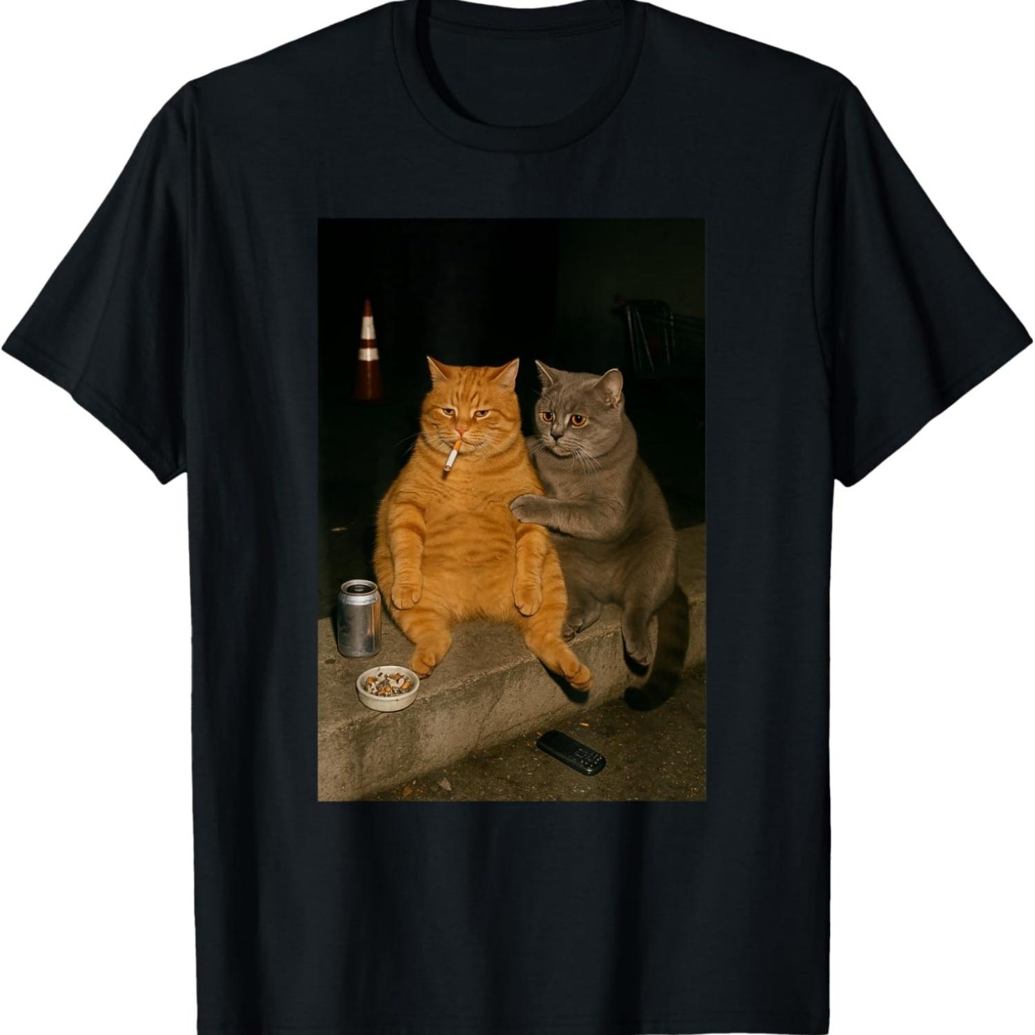 cat smoking cigarette funny cat meme kittens brainrot T-Shirt S