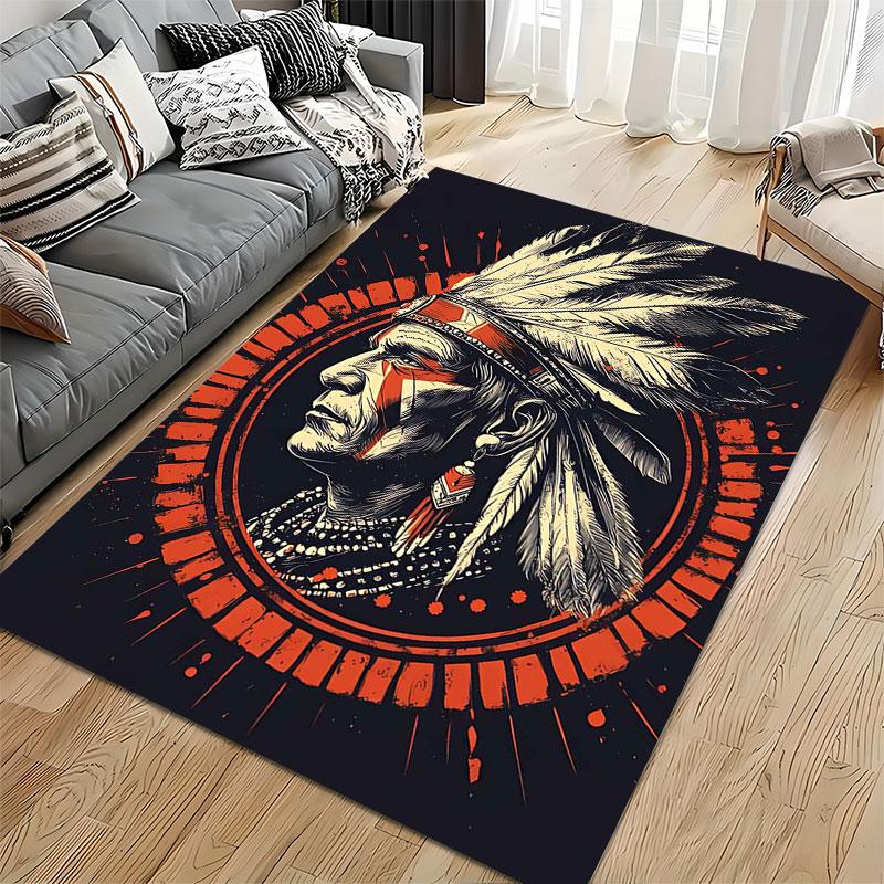 Tribal Feathered Headdress Art Suitable As a Non-slip Mat for the Living Room or Bedroom Sofa