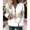 Womens Floral Print Half Zip Sweatshirt Casual Long Sleeve Pullover Top Streetwear