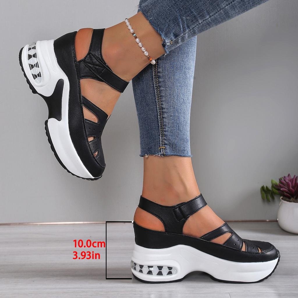 Wedge Heel Sandals Summer Bag Head Air Cushion Thick Sole Heightening Velcro Hollow Sandals Large Size