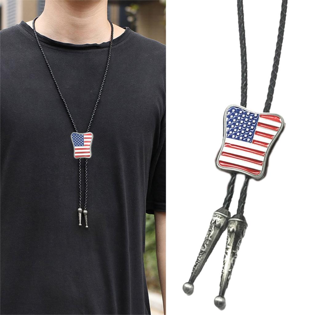 Vintage Western Cowboy Bolo Tie Flag Pendant Necktie Punk Necklace Costume Accessory American Bola Tie Western