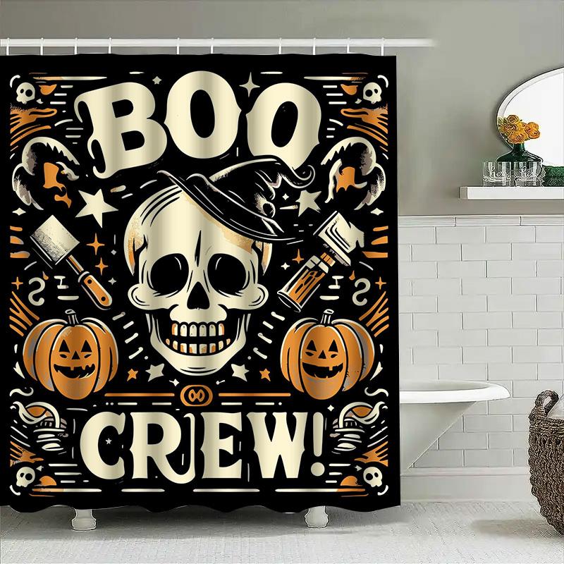 

1Pchalloween Skull Shower Curtain Spooky Ghost Pumpkin Decor Scary Graphic Curtain For Bathroom Unique Home Decor W60H190(CM)-1 Pcs