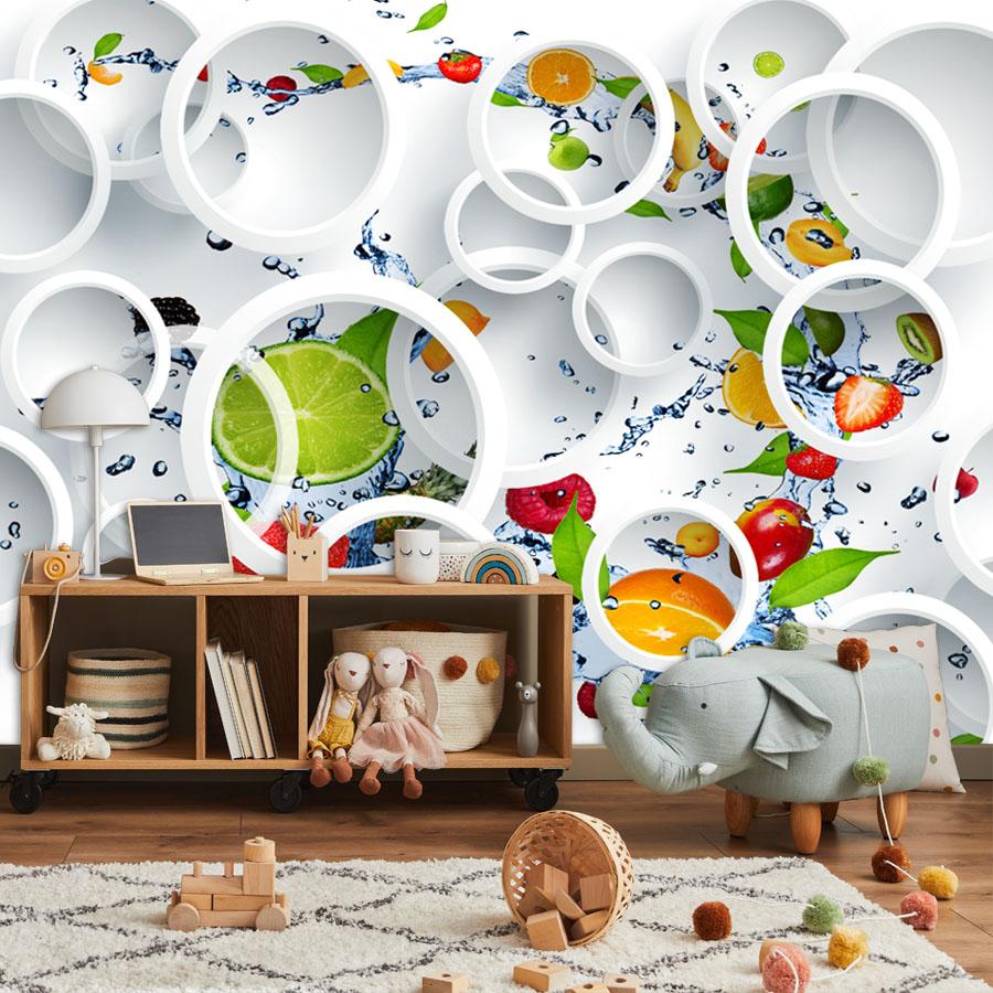 Removable Fruits Circle Prints Wallpapers for Living Room Waterproof Mural Home Decor Bedroom WallPapers