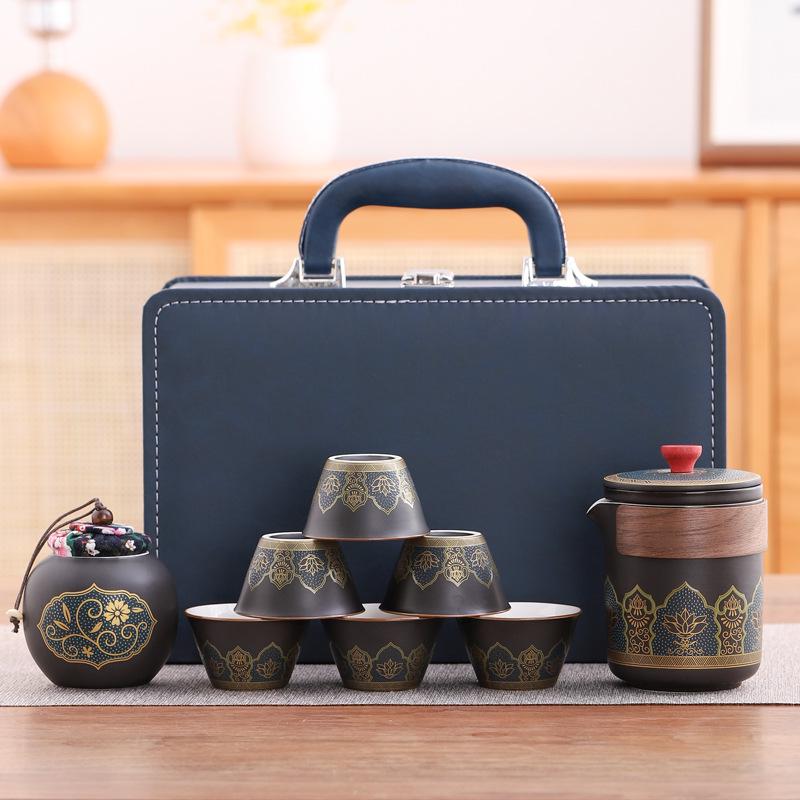 Portable Travel Kung Fu Tea Set: Compact Ceramic Teapot & Gaiwan for Outdoor Camping and Tea Enjoyment. Perfect Gift for Tea Lovers.