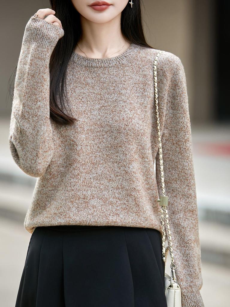 Autumn/Winter 2026 Women's Slimming Floral Silk Wool Crew Neck Sweater