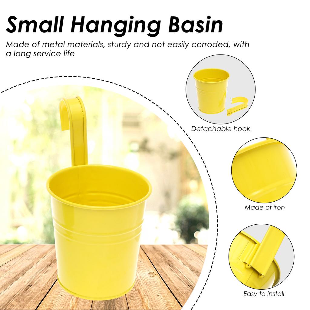 5Pcs Hanging Flower Pots Metal Iron Colour Hanging Fence Bucket Detachable Hook with Drainage Hole Outdoor Garden Balcony Decor