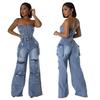 European & American Casual Strapless Slim-Fit Denim Jumpsuit for Women