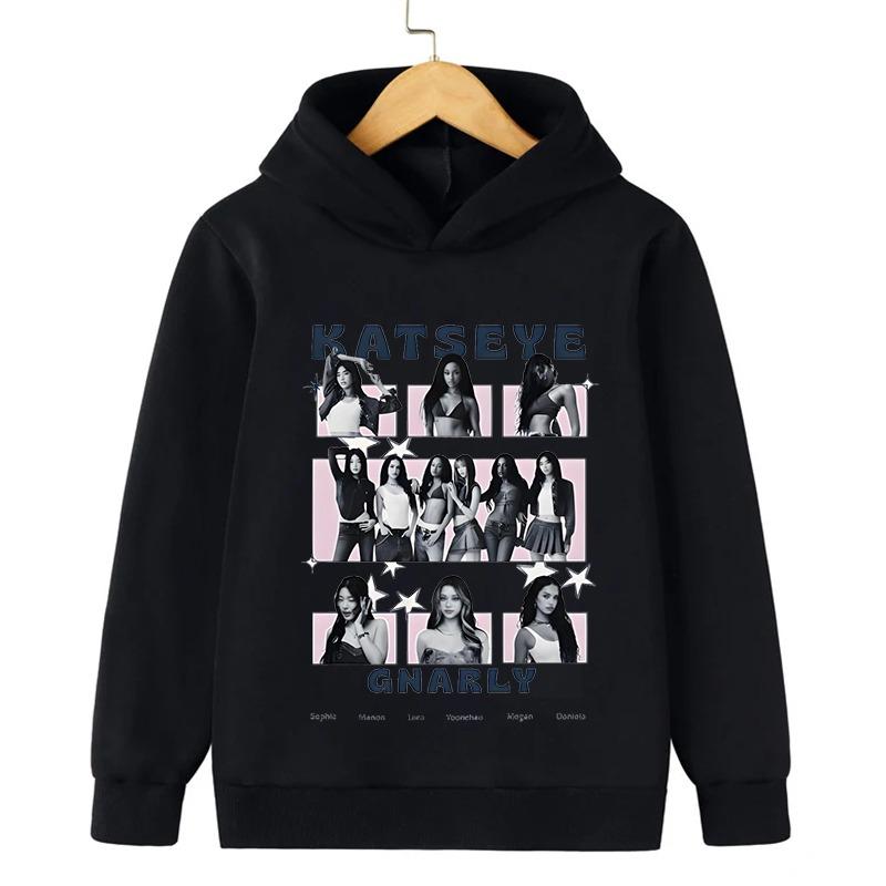 Girls Group Katseye Graphic Hoodies Boys Girls Hooded Sweatshirts Toddler Kids Casual Pullovers Idol Printed Harajuku Sportwear