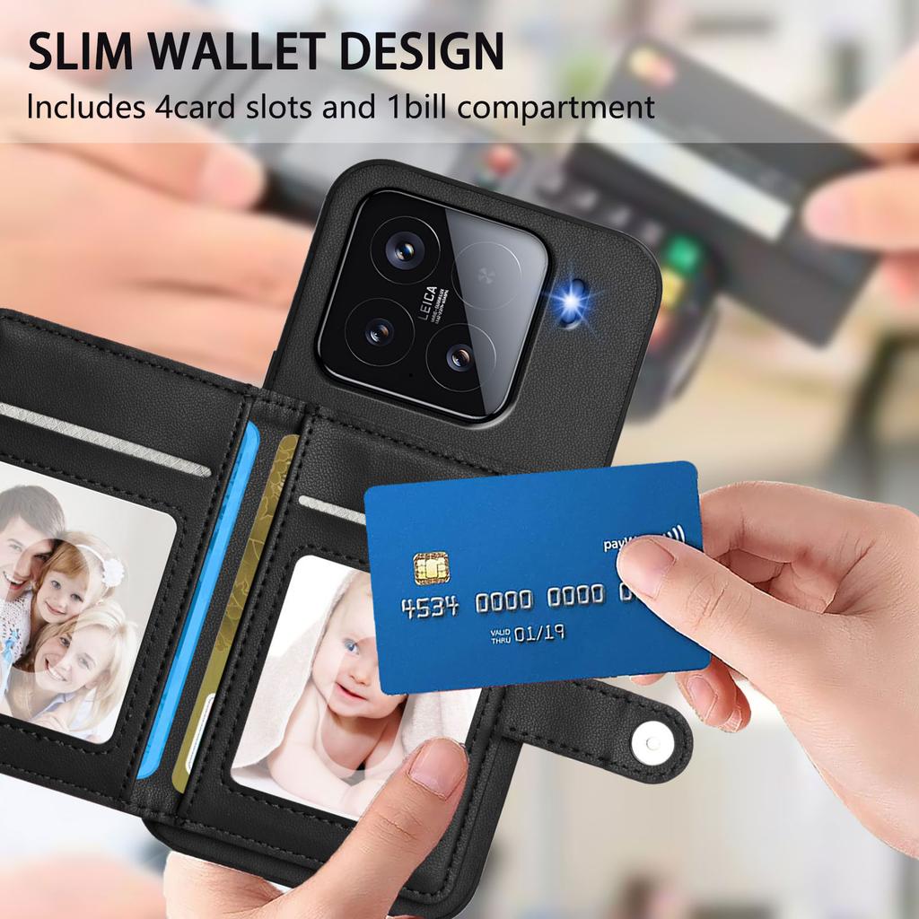 For Xiaomi 15 Case RFID Blocking Card Holder Kickstand TPU + PU Leather Phone Back Cover