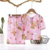 Summer Kids Cotton Silk Pajamas Thin Home Wear Set Boys Girls Cute Pattern Outdoor Wear