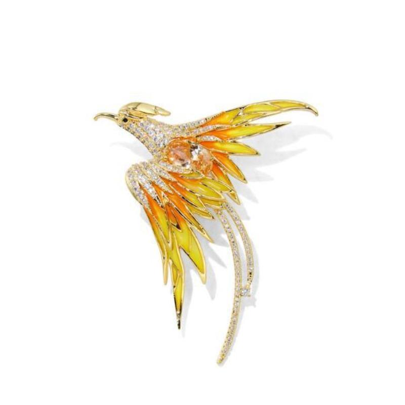Luxury Crystal Phoenix Bird Brooches For Women Men 5-color Enamel Flying Beauty Bird Party Office Animal Brooch Pin Gifts