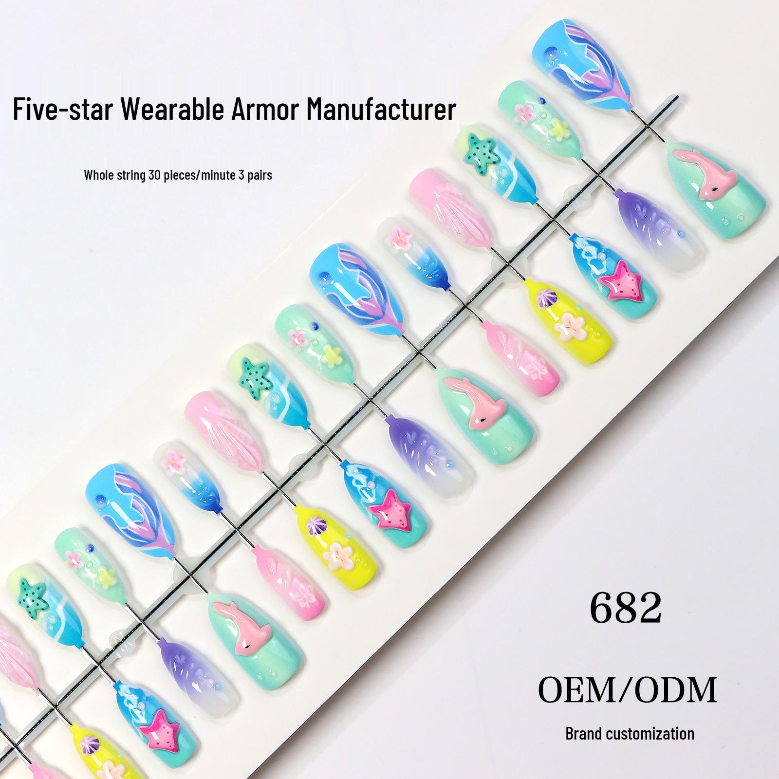 3D Almond Shaped Cat Eye Wearable Nails - Translucent, High-End, Embossed, Cool Summer Carved Nail Art Tips