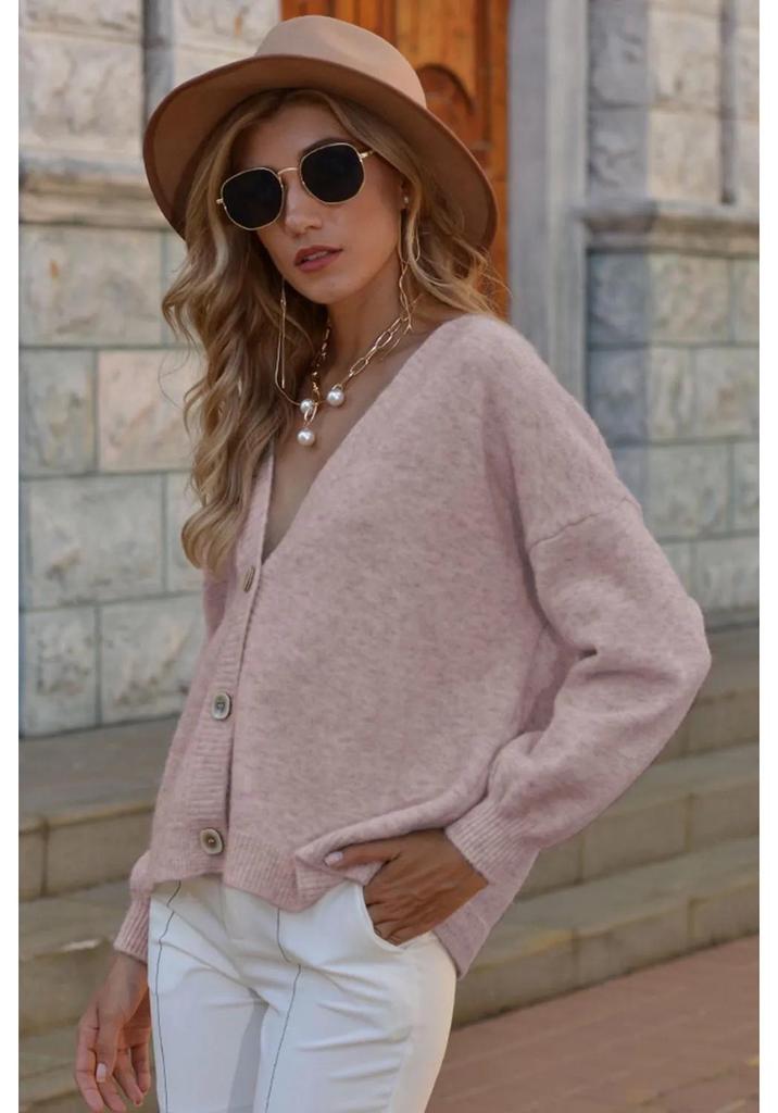 Neuer lässiger Strick-Cardigan mit V-Ausschnitt - Einfarbiges Damen-Oberteil für Herbst/Winter