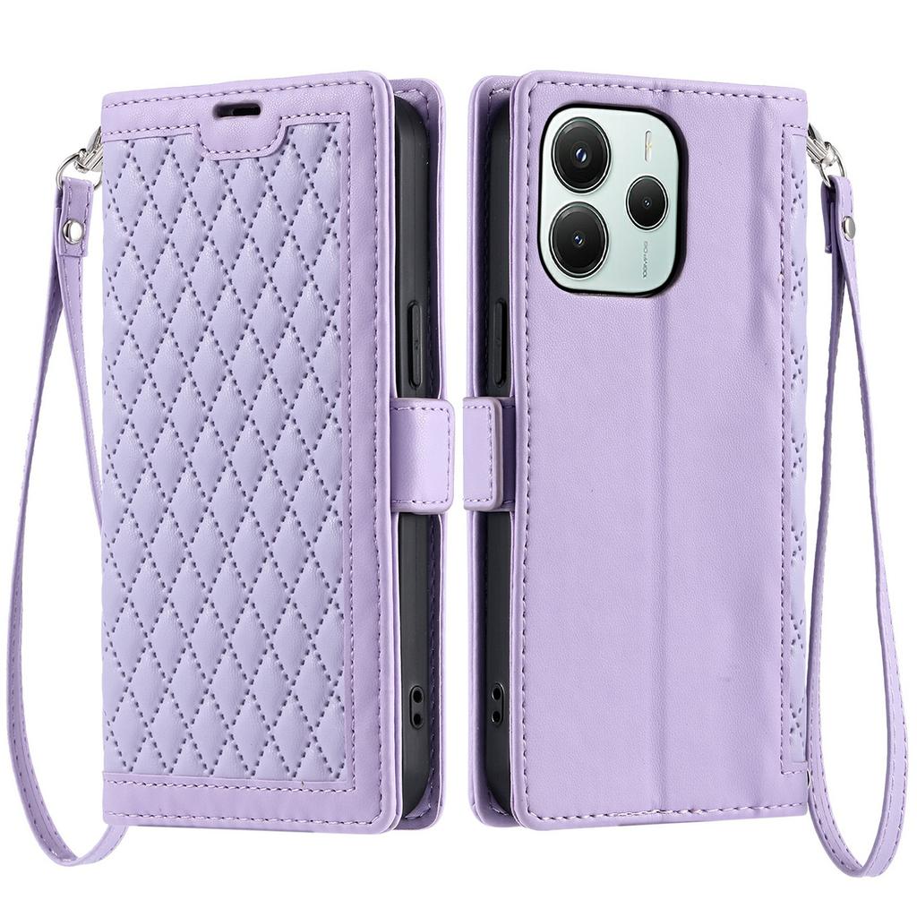 For Xiaomi Redmi Note 14 5G Leather Case Rhombus Texture Wallet Stand Phone Cover with Wrist Strap