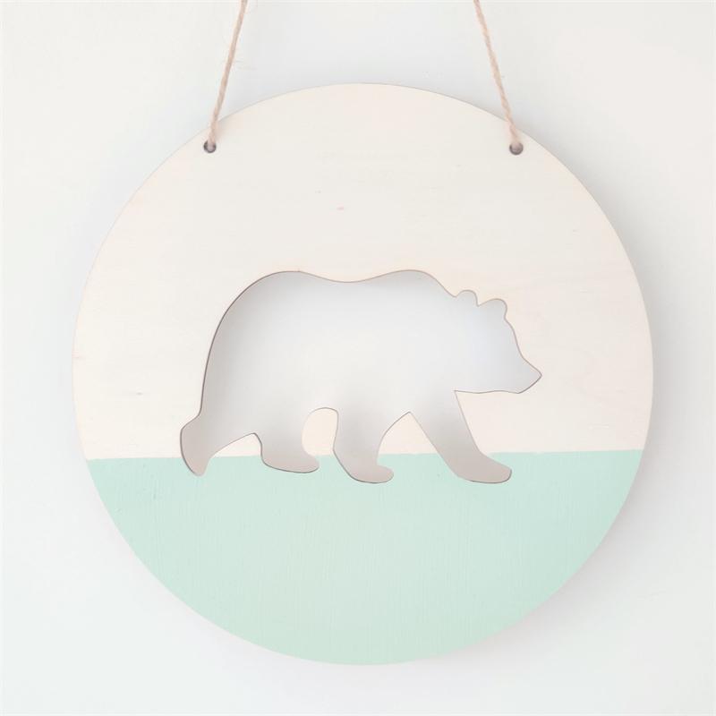 1pc Circle Wooden Bear Pendant Ins Style Polar Bear Pendant Creative Nordic Style Wall Hanging Decorations Home Decoration