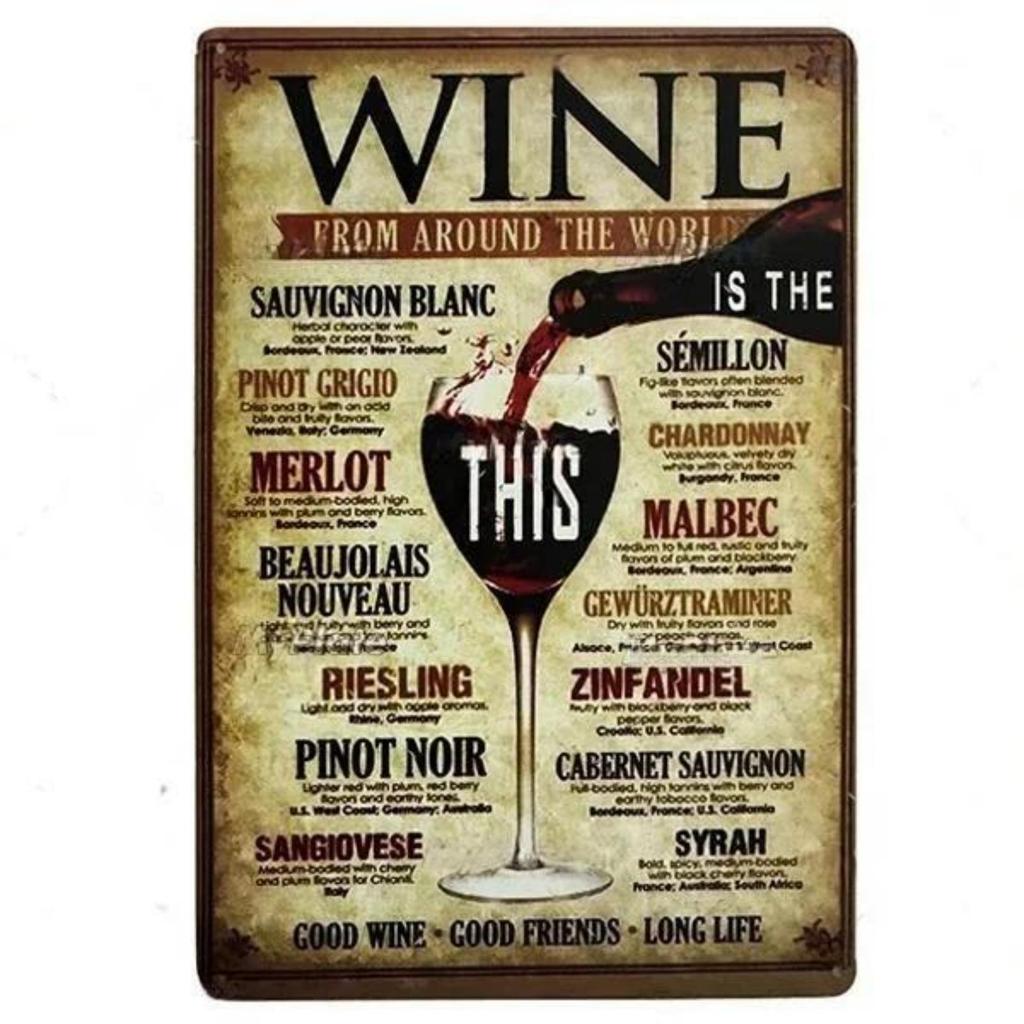 Vintage World Wine Metal Sign Plaque Whiskey Painting Alcohol Poster for Bar Club Man Cave Wall Decor Retro Pub Decoration