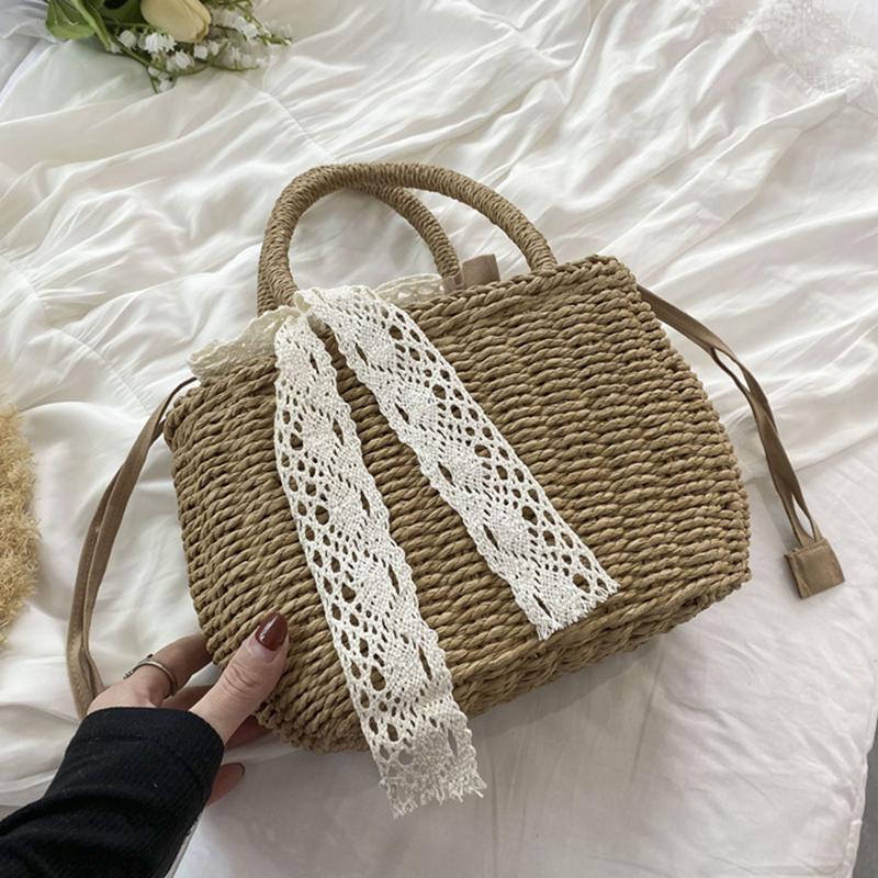 Yogodlns Stro Zak met Trekkoord voor Dames Tas met Handvat Zomer Strand Geweven Boho Tas Rotan Grote Capaciteit Tote Bag Dames Shopper Clutch